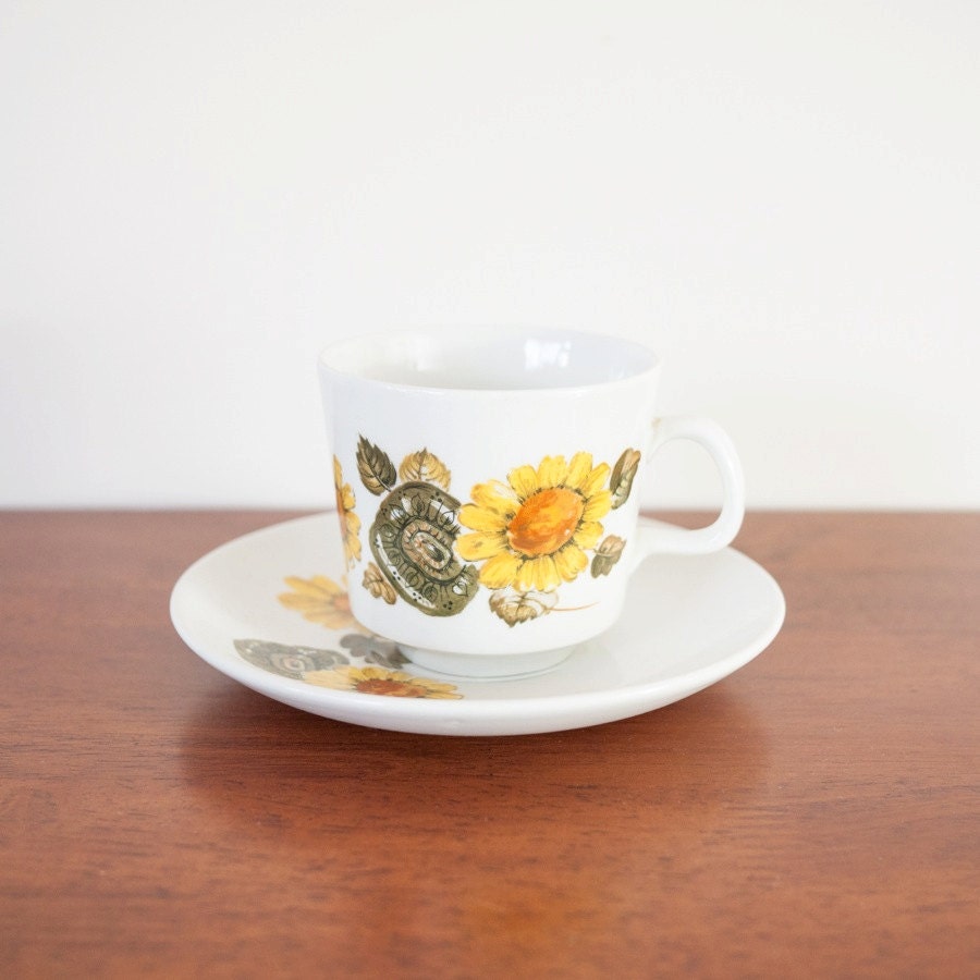 Vintage 1960s JOHNSON OF AUSTRALIA Yellow Floral Teacup Saucer Set