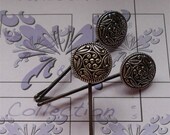Bobby Pins, Antiqued Silver Flower Swirl - Black, Silver Hair Pin Set - Flower Hair Accessories