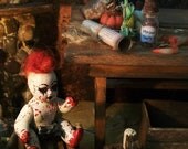 Bloody Vampire Baby, miniature Porcelain Doll Repaint, Undead Ghost Baby in diaper, 2 inches tall