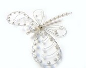White Wedding Pearl  Dragonfly Hair Pin, Brooch or Bouquet decoration -  Dragonfly Jewelry - Tagt