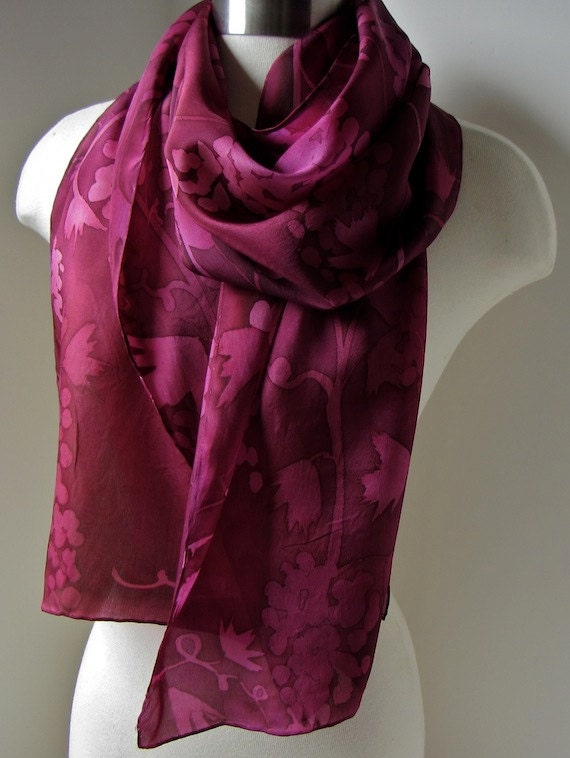 Silk scarf, wine-inspired. Hand painted. Fall fashion. Wine colors