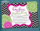 Spa Pom Pom. Chevron Mums Baby / Bridal Shower Invite by Tipsy Graphics. Any colors and text. Il_170x135
