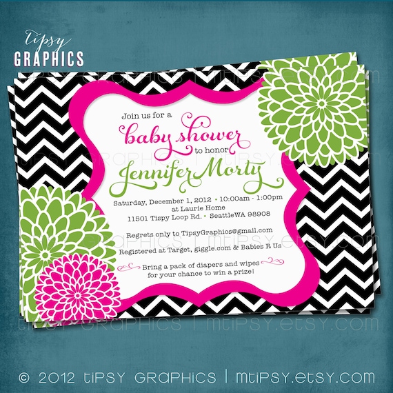 Spa Pom Pom. Chevron Mums Baby / Bridal Shower Invite by Tipsy Graphics. Any colors and text. Il_570xn