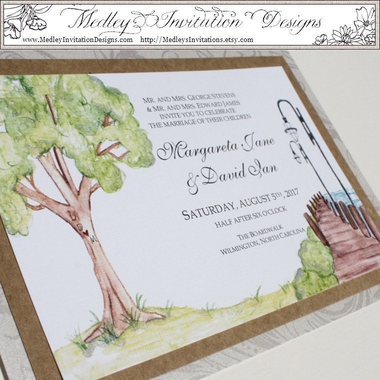 Boardwalk and Tree Wedding Invitation Set