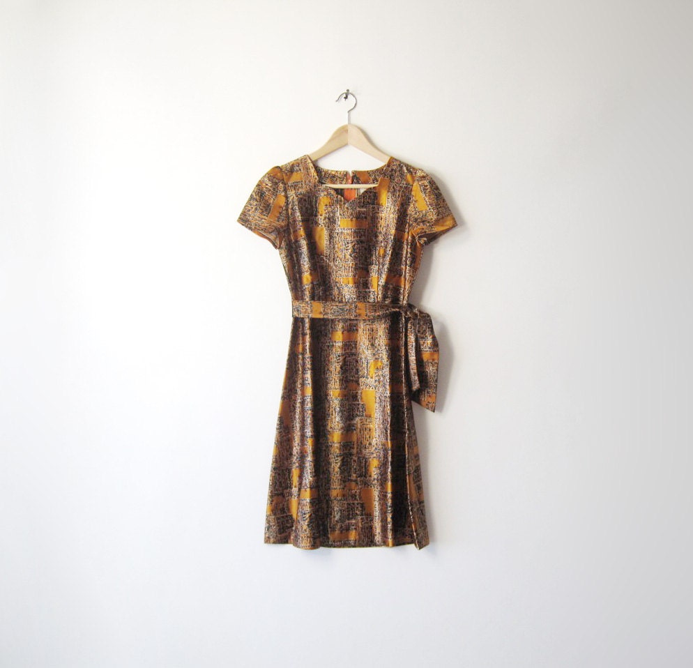 Vintage 70s Golden Amber Gilded Party Dress - S