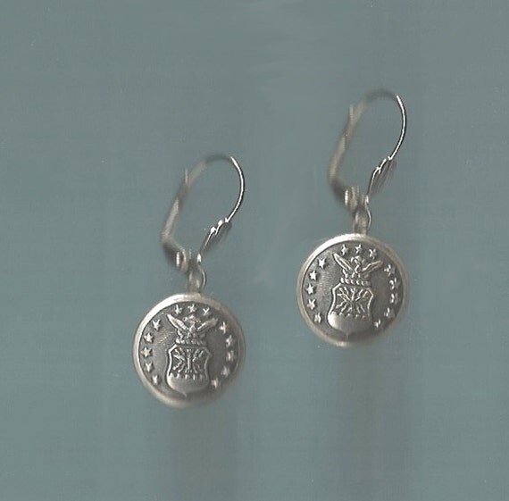 Vintage US Air Force Button Earrings by anastatias on Etsy