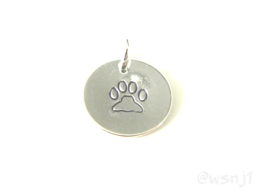 Paw Print Charm Hand Stamped Personalized Silver Round
