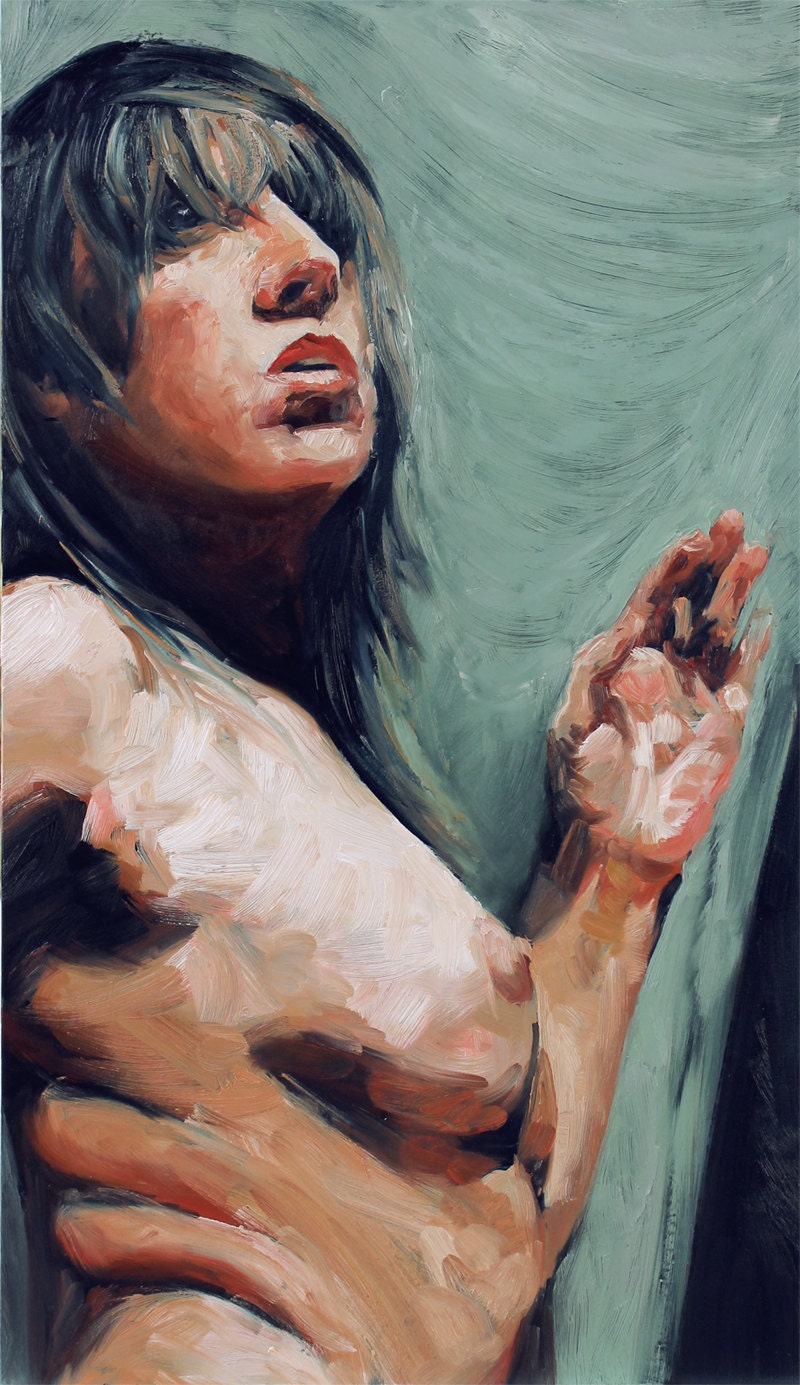 Studio Painting - "Intrusive Thoughts" - Oil Painting on Panel, 24x14in - NSFW
