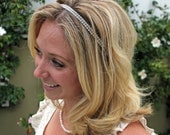 Bridal Rhinestone Headband, Wedding Headband, Bohemian, Silk Ribbon, Double