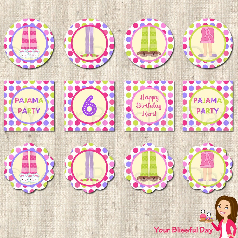 PRINTABLE Girl Pajama Party Circles (Personalized) Il_570xn
