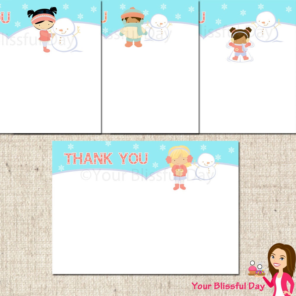 PRINTABLE Winter Birthday Party Thank You Cards (character of your choice) Il_570xn