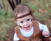 Indian headband, Indian headress, feather headband, indian costume,silk flower flower, brown headband, any size, newborn, photo prop - lexicouture