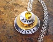 Personalized Jewelry, Mommy Necklace, Mother's Day Jewelry, Personalized Necklace, Hand Stamped Jewelry, 3 Discs, Two-Toned