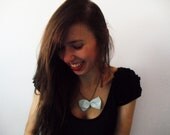 Bow tie necklace - in white- fabric bow pendant with chain Summer necklace Romantic jewelry