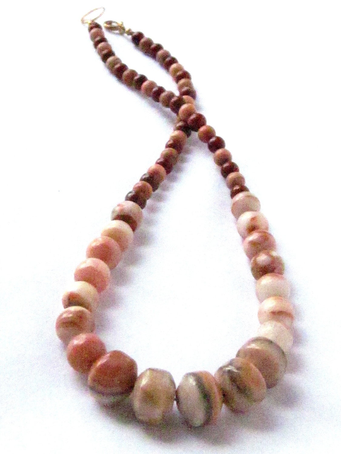 Earthy Brick Red and Cream Marble Stone Bead Necklace, Handcrafted