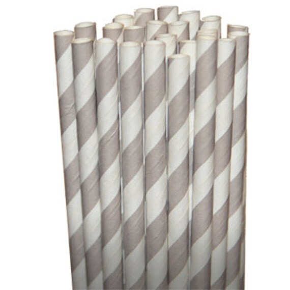 Stripe Gray Party Paper Straws - Cake Pop Sticks - Pixie Sticks - Qty 25 Il_570xn
