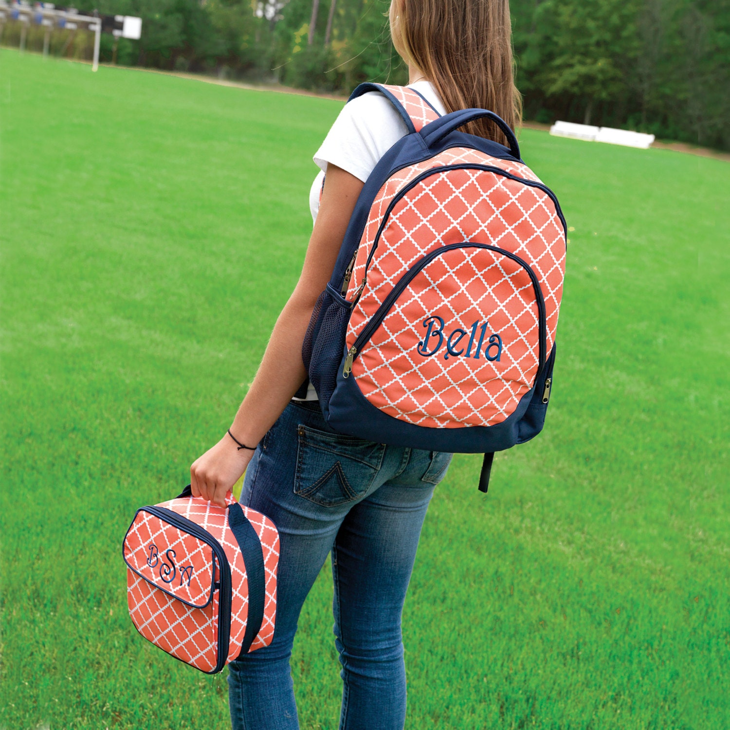 Blue and Coral Academy Print Full Size Backpack Bookbag School Bag