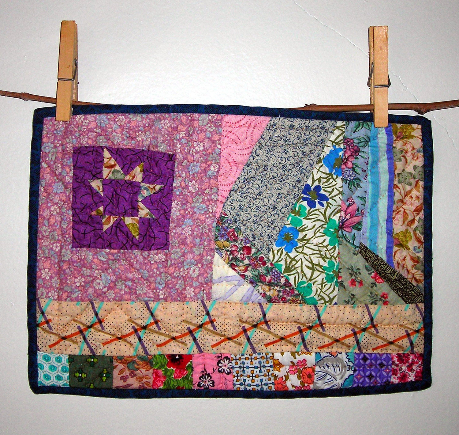 Purple Freehand Star Mini Quilt