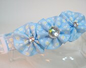 Collars for Canines Dog Collar in Daisies on Baby Blue with BliNg Ribbon Collar