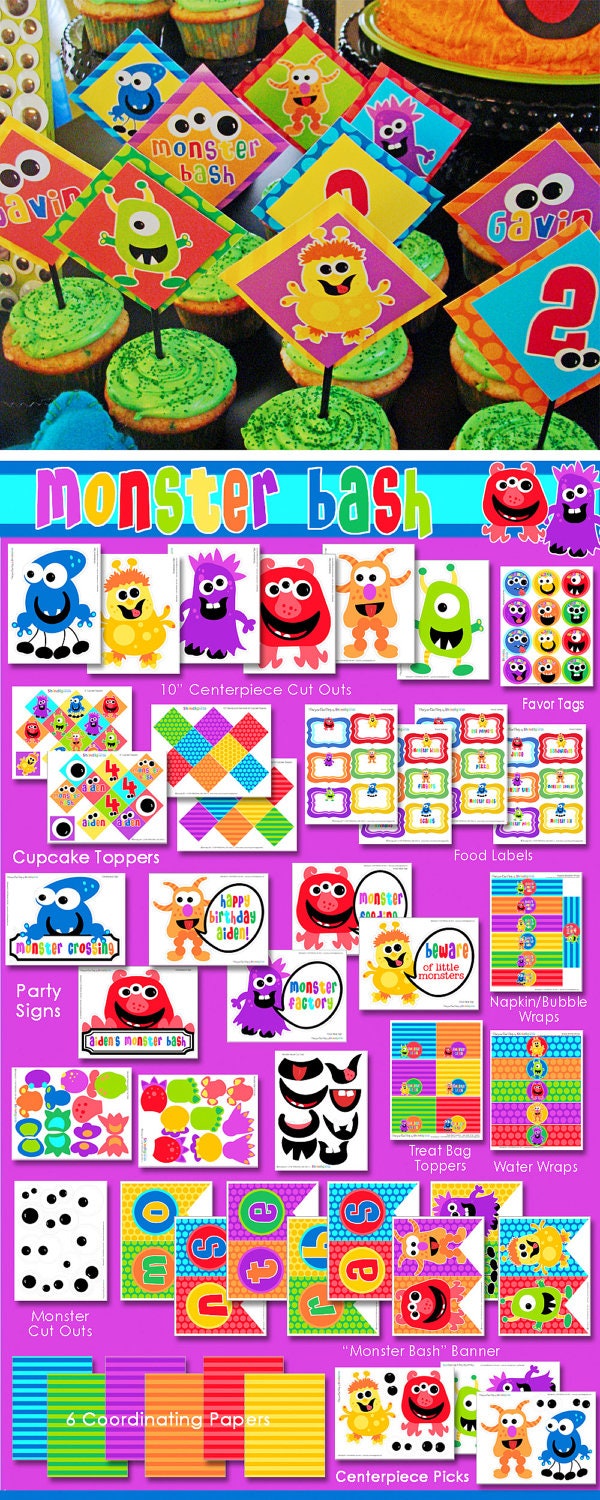 Monster Party Birthday - Monster Bash - HUGE Printable Party Set by Amanda's Parties TO GO