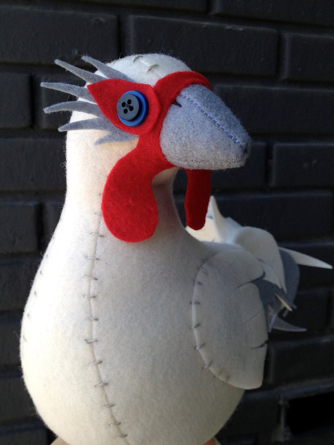 Felt Chicken in Grey and White - Panko the dangle-foot leggy chicken