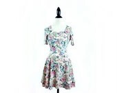 90s Floral Skater Dress with Rose Buttons // M