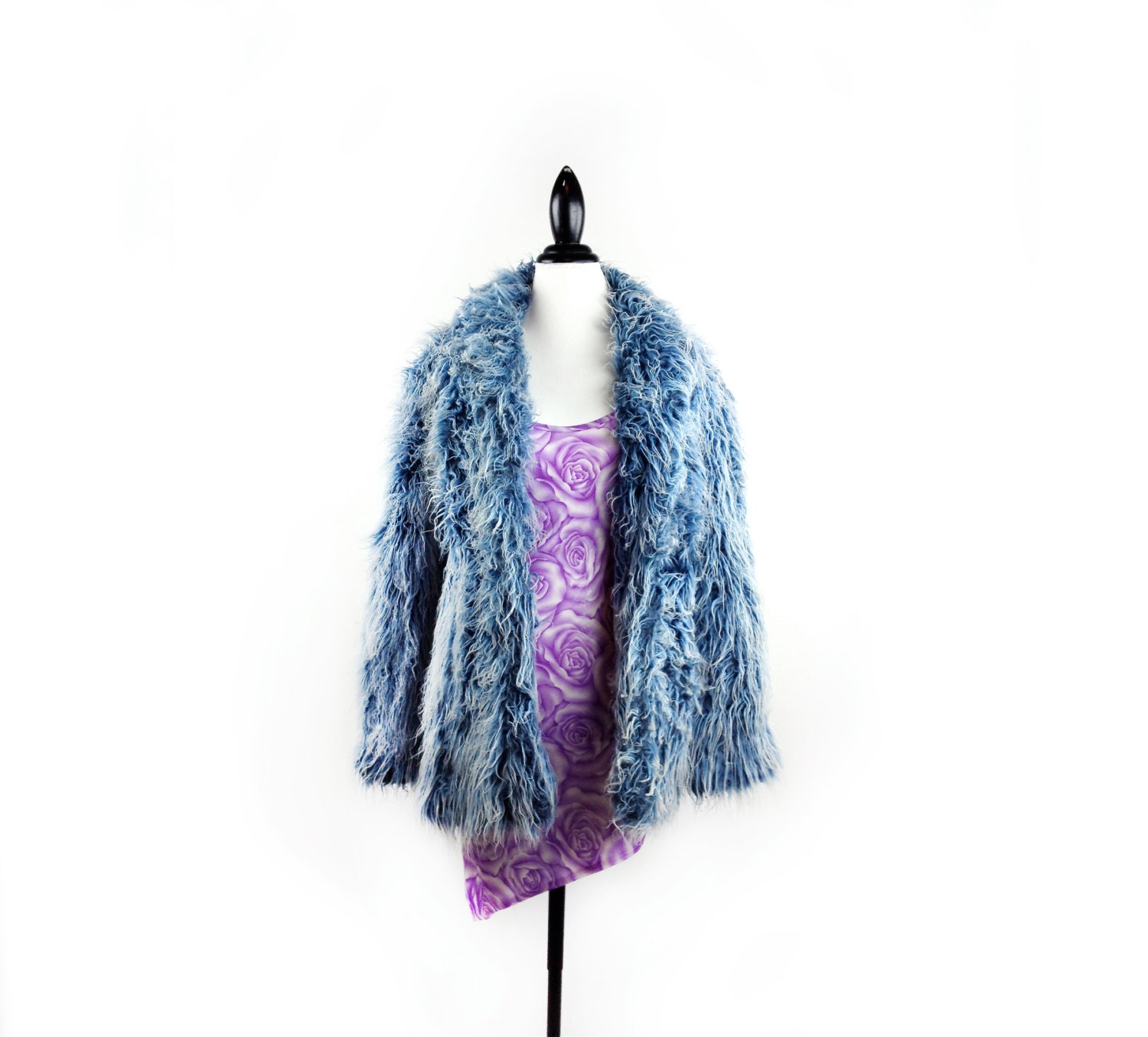 90's Baby Blue Cyber Shaggy Faux Fur Coat