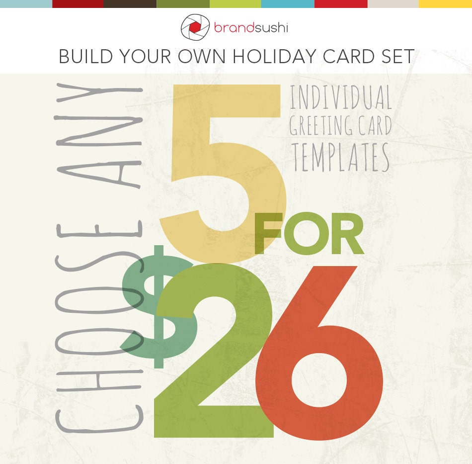Build Your Own Card Template Set - Choose Any 5 Photo Card Templates for 26