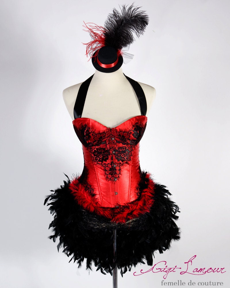 LARGE Victoria : Las Vegas Showgirl Burlesque Bustier Fashion Corset Adult Halloween Costume Top Hat Ruffle Panty