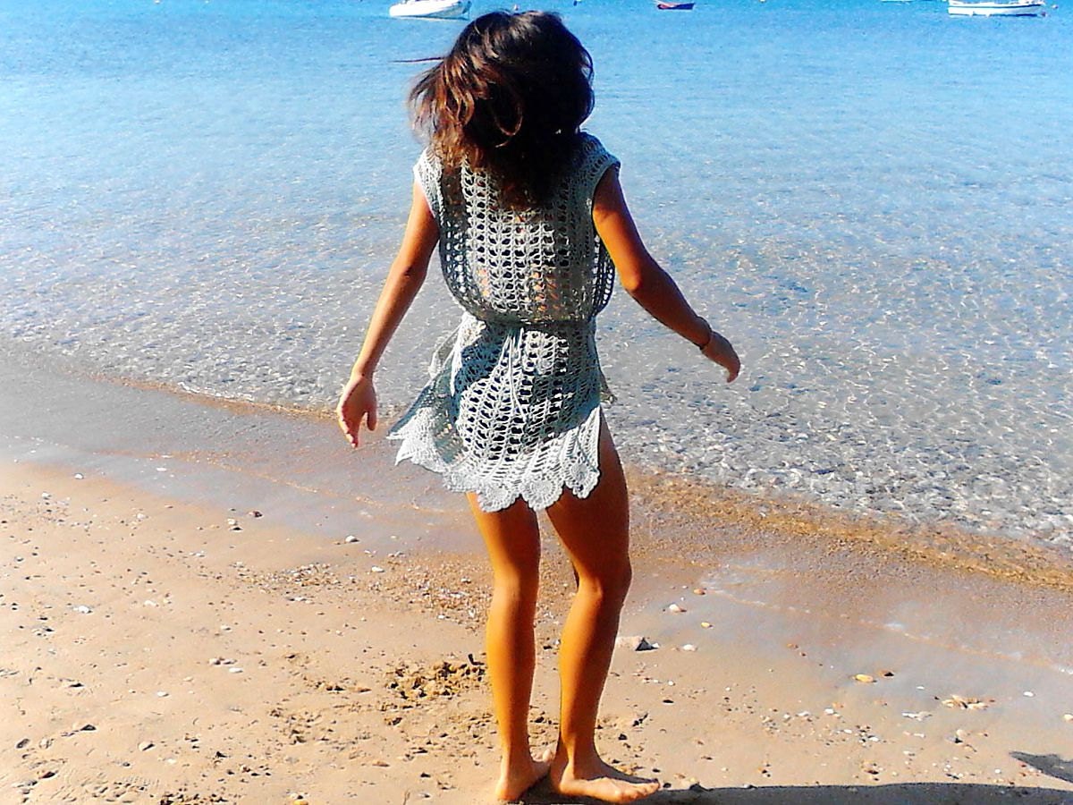 Crochet lacy transformer tunic-dress, beach wear, summer fashion, Green, Gray - Lasunka