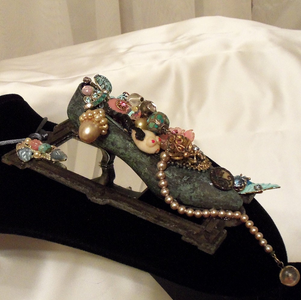 Steampunk Shoe Pendant, Victorian Goth Shoe Necklace, Large Statement Pendant, Unique Jewelry, Handmade OOAK Fine Art Accessory