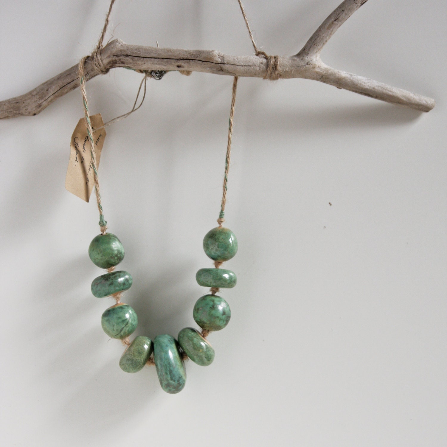 aqua beaded necklace, ceramic jewelry, unique gift for her, teal green handmade ceramic beads
