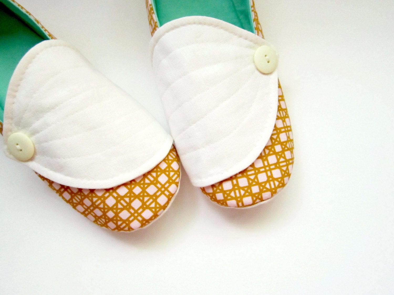 Women's Slippers - Pink, Yarrow, and Aqua Hosta Slippers