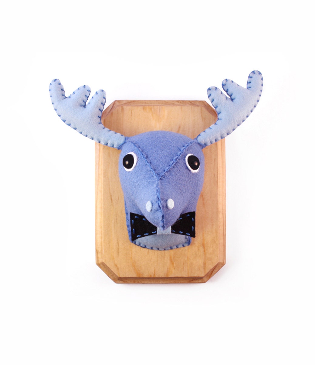 Fake Stuffed Mounted Animal, Plush Faux Taxidermy, Baby Nursery Decor - Hunter The Blue Bow-Tied Deer-Moose