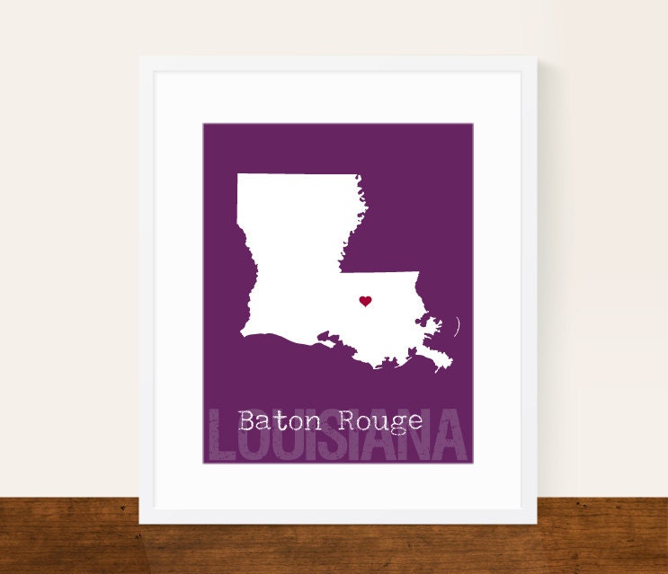 Custom Louisiana, Personalized State Print, State Love, State Map, Country, Heart, Silhouette, 8 x 10 Wall Art Print
