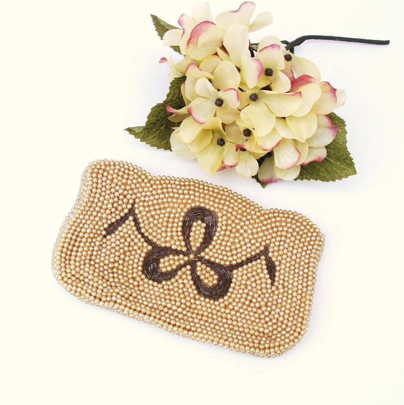 Pearl Wedding Handbag Clutch Beaded Evening Bag Ivory Pearl Purse