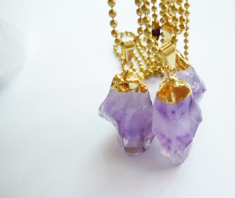 Gold Dipped Amethyst Crystal Point Necklace - 24K Gold Plated - Raw Crystal - Natural History Jewelry