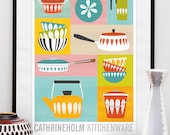 Cathrineholm Kitchen art, kitchenware print, mid century poster, colorful kitchen decor, scanidnavian design poster, A2 size