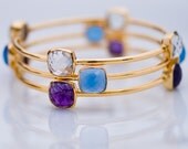 Bangle - Purple Amethyst - Green Amethyst - Blue Chalcedony Bracelet- Bangles- Gemstone Bezel Set Bangles - Gold Bracelets -