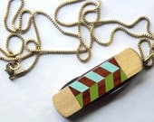 Vintage Pocket Knife Necklace with Hand Painted Chevron Stripe - Green and Blue