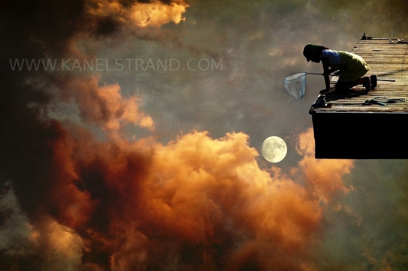 Surreal art print, moon art, girls room decor, Catch the Moon, dreamscapes, fantasy photo print 6x10