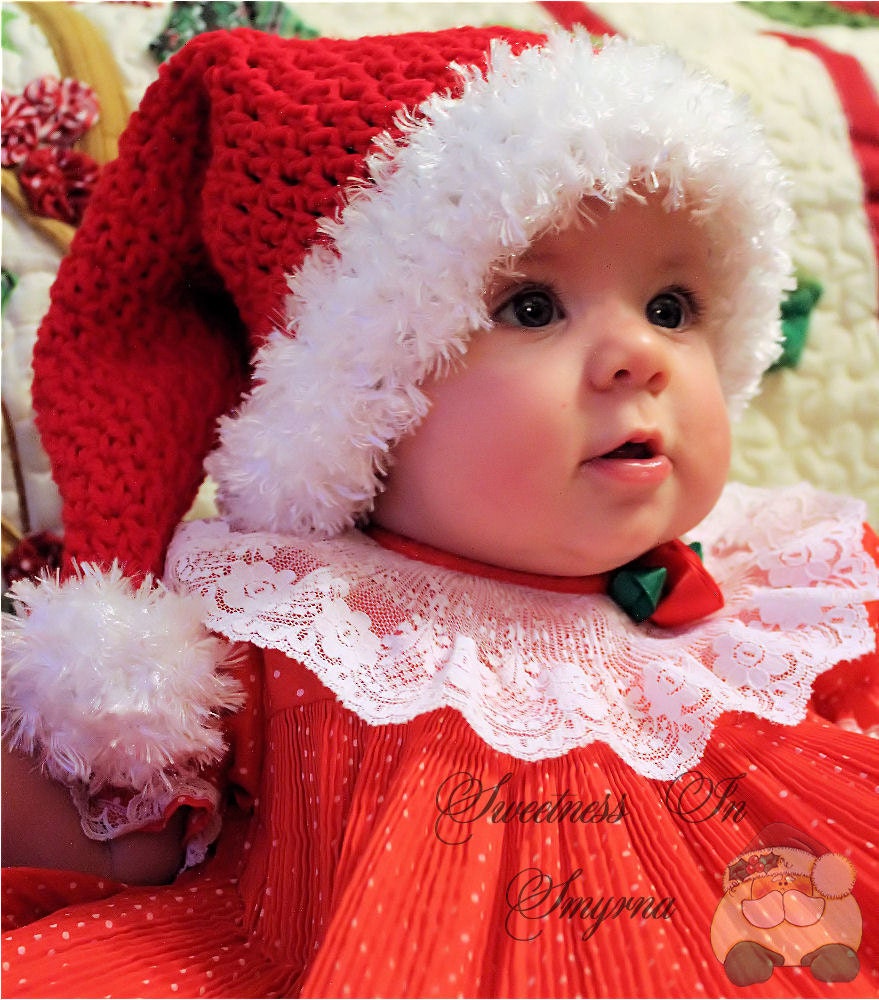 Baby Santa Hat - Crocheted Baby Hat - Unisex - Babies First Christmas - Santa Stocking Hat - Photo Prop