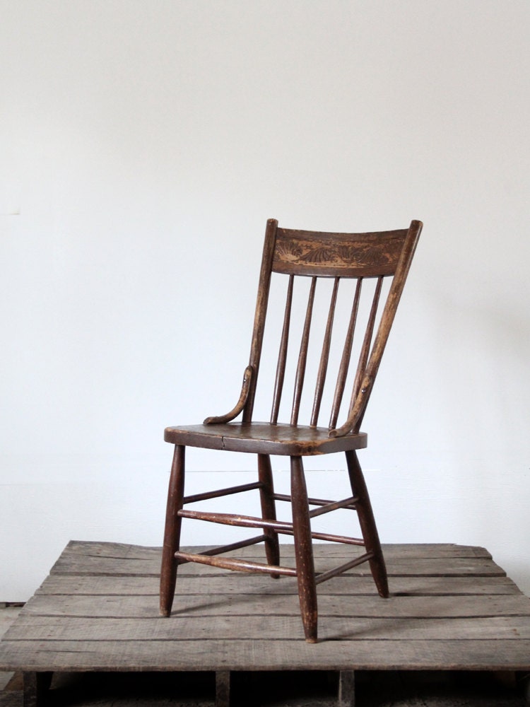 Antique Wood Chair / Pressed Back Spindle Chair