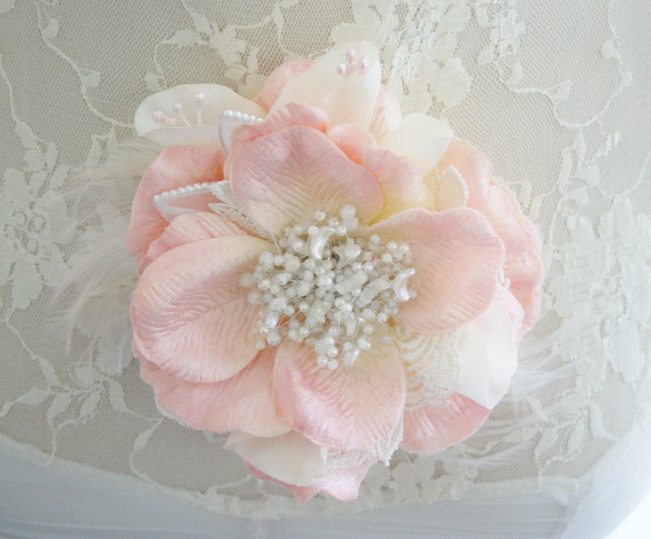 Bridal Hair Flower, Blush Hair Flower, Pink Hair Flower, Pearl Hair Accessories, Wedding Flower Hair Clip, Hair Accessories