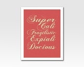 Art Print Etched Looking Text "SuperCaliFragilisticExpialiDocious" Home Décor A4 Print Original Design by Adidit Print no. 212