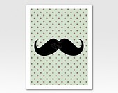 Art Print Moustache Poster A4 Print Mint Plum Polka Dots Home Décor Original Design by Adidit Print no. 187
