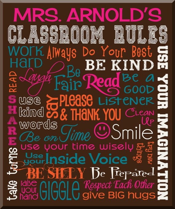 CLASSROOM RULES SIGN - Personalized Teacher Gift - Canvas Word Art - Ready to Hang 10" x 12" Other sizes/colors available Il_570xn