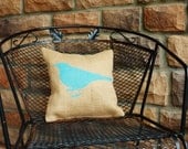 Handmade Stenciled Bird Silhouette Burlap Pillow-Insert Included