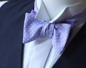 Bow Tie, polka dot, lilac and white, floral print fabric on reverse, freestyle, classic bowtie, for him