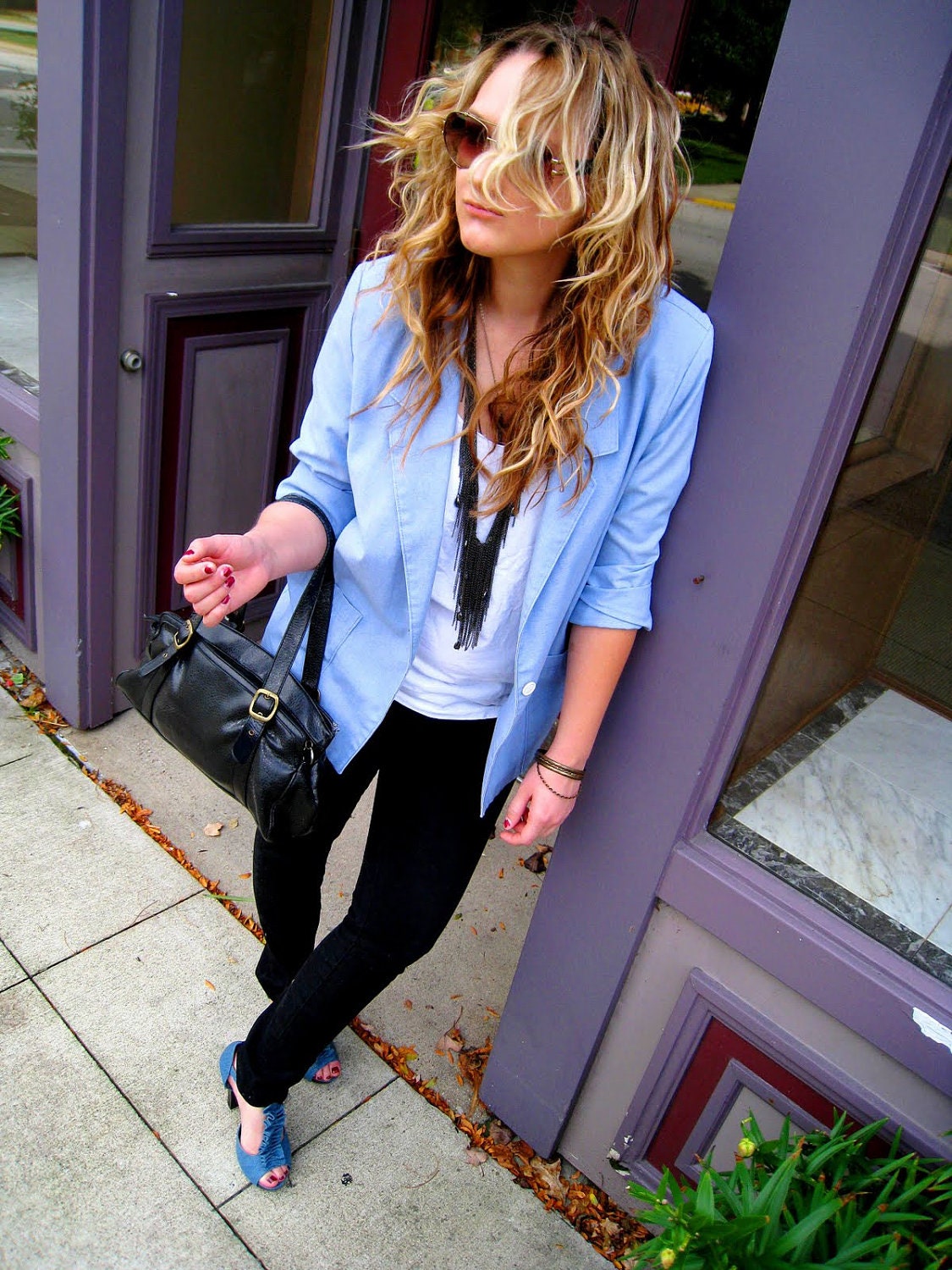 The Carmen Blazer - Casual Vintage Boyfriend Blazer in Light Baby Blue